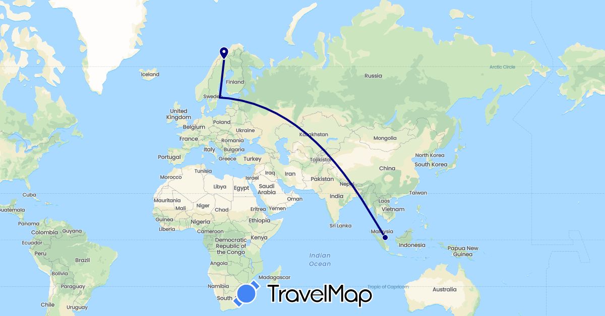 TravelMap itinerary: driving in Sweden, Singapore (Asia, Europe)